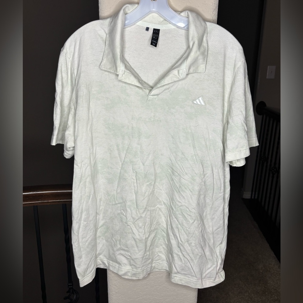 Adidas White and Green Tie Dye Polo Shirt Size XL